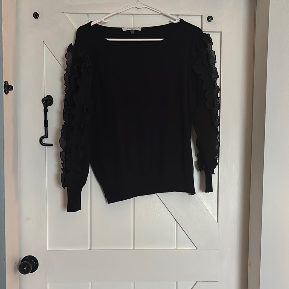 Black Sweater with Ruffled Sleeves